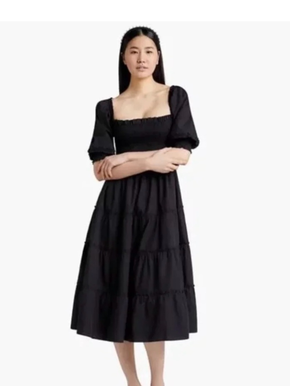 Hill House Nesli Nap Black Midi Dress Size Medium Like New